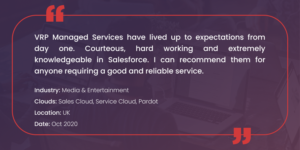 A quote from a customer of VRP consulting Managed Services