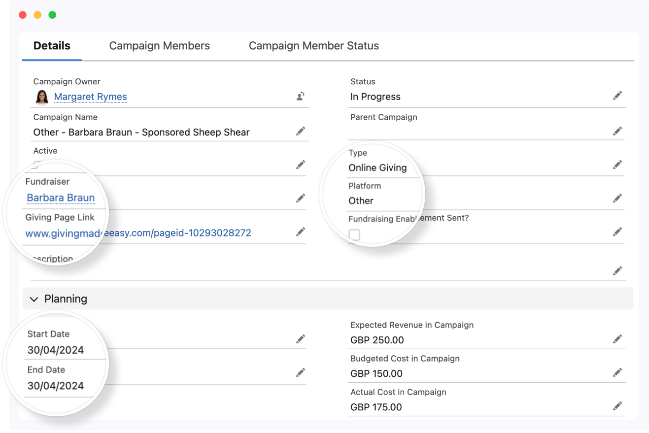 Fundraiser fields in Salesforce Nonprofit Cloud