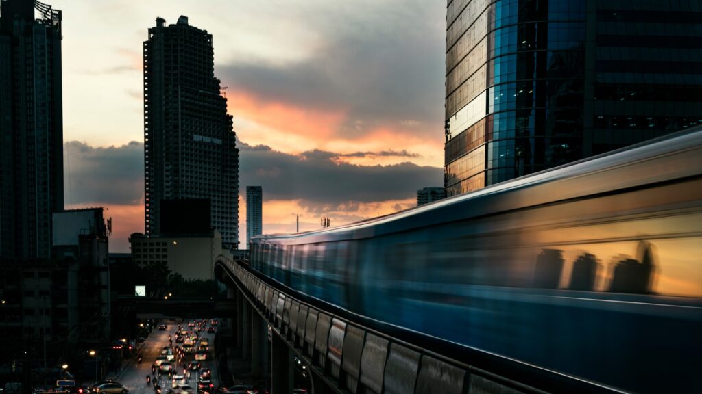 train in a city