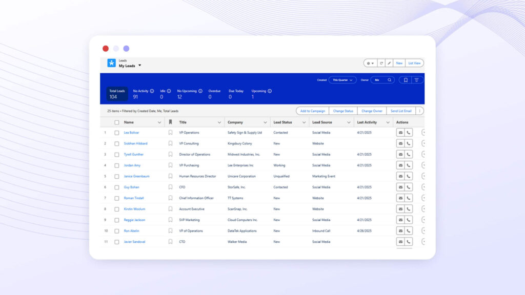 A user working with a CRM list